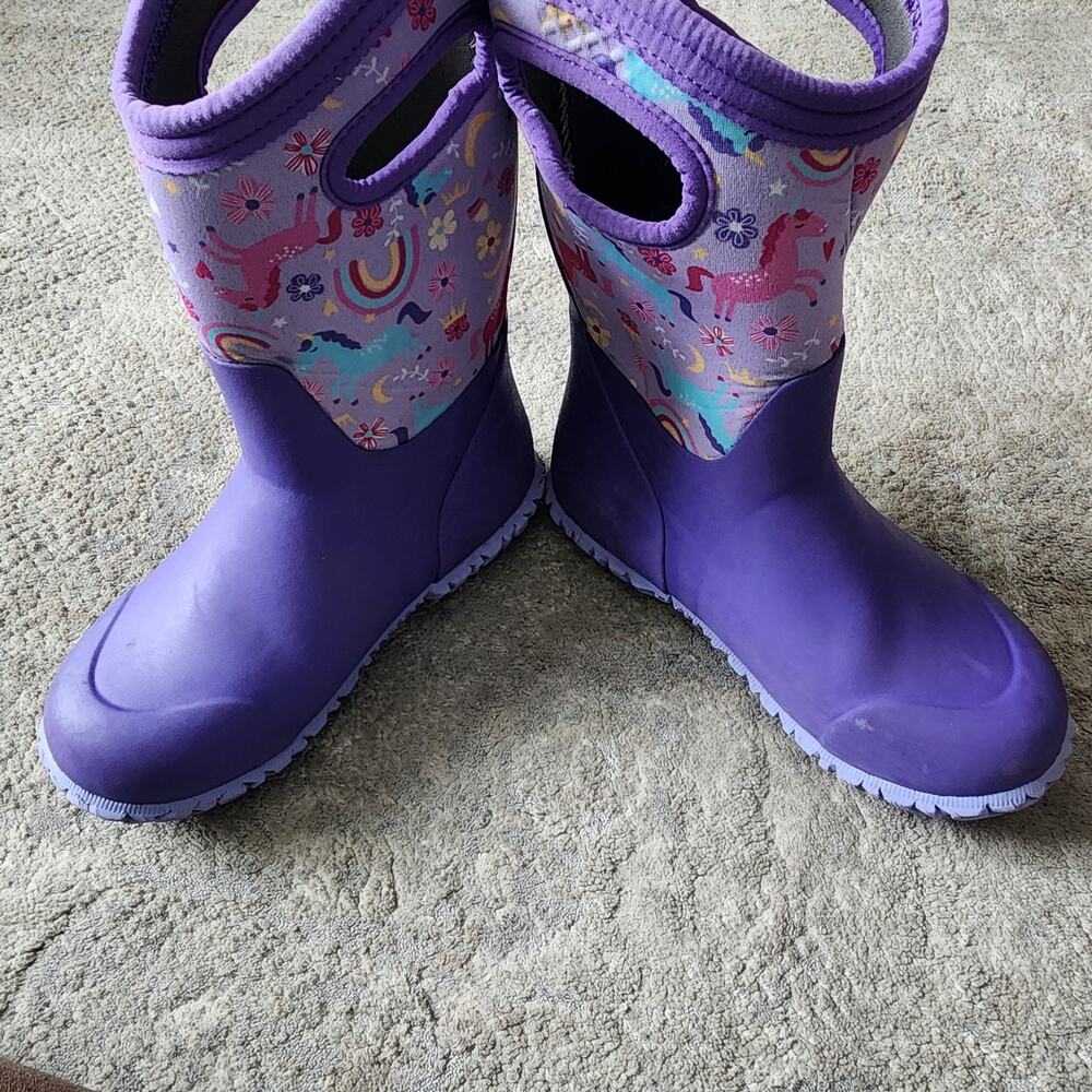 Bogs Durham Youth Size 2 Rain Boots Unicorn Waterproof Purple Kids - Picture 9 of 9